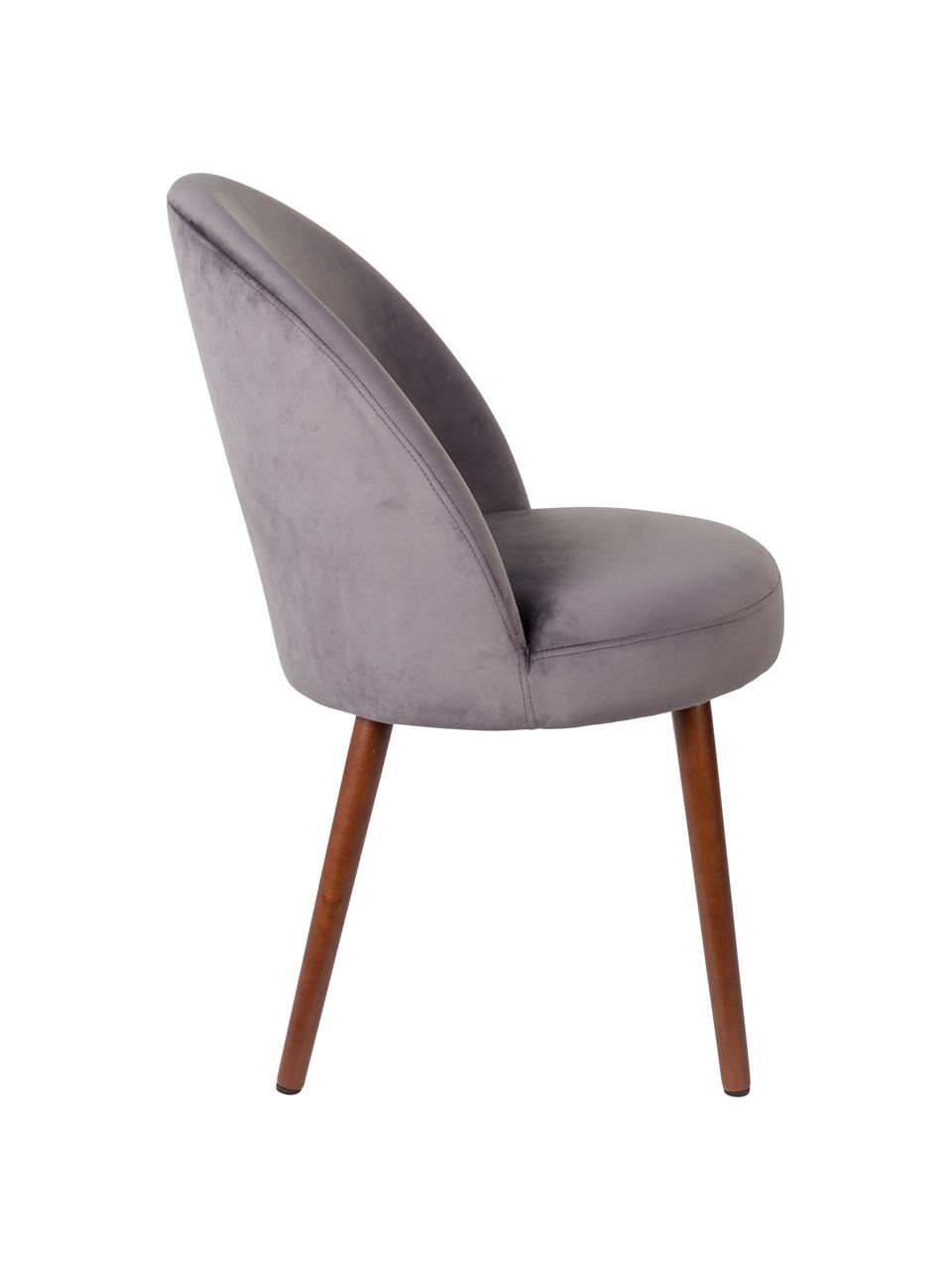 Chaise en velours rembourrée Barbara, Revêtement : gris Pieds : brun noyer