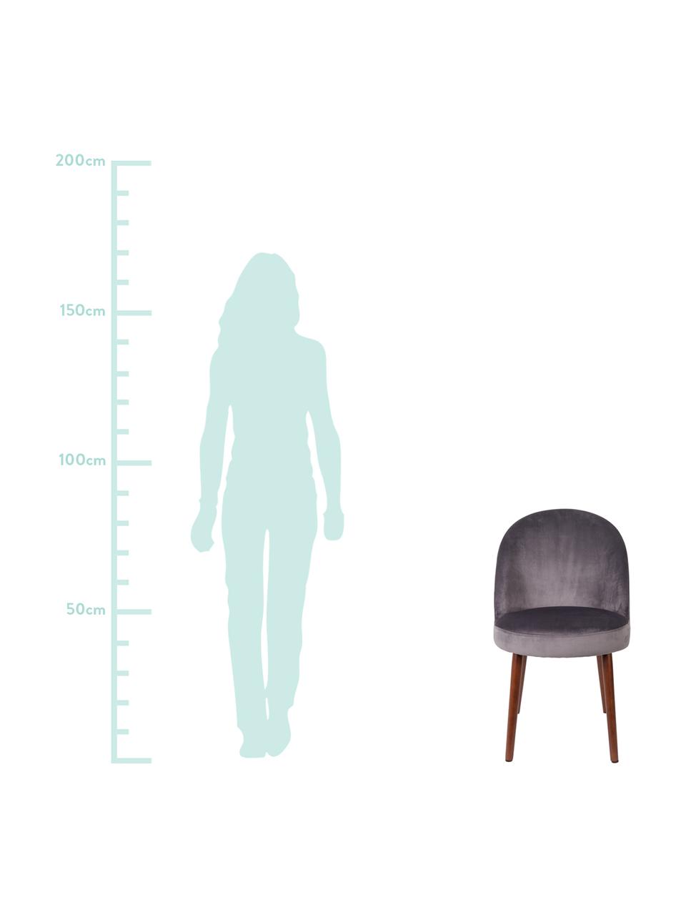 Fluwelen stoel Barbara, Bekleding: 100% polyester fluweel, Poten: gelakt beukenhout, Bekleding: grijs.  Poten: walnootbruin, 51 x 86 cm