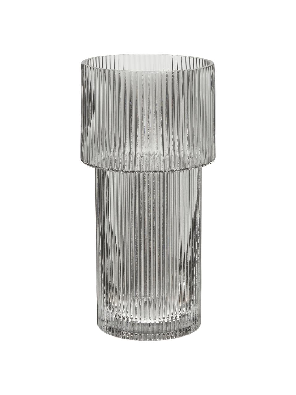 Skleněná váza s žebrovaným povrchem Lija, Sklo, Šedá, transparentní, Ø 14 cm, V 30 cm