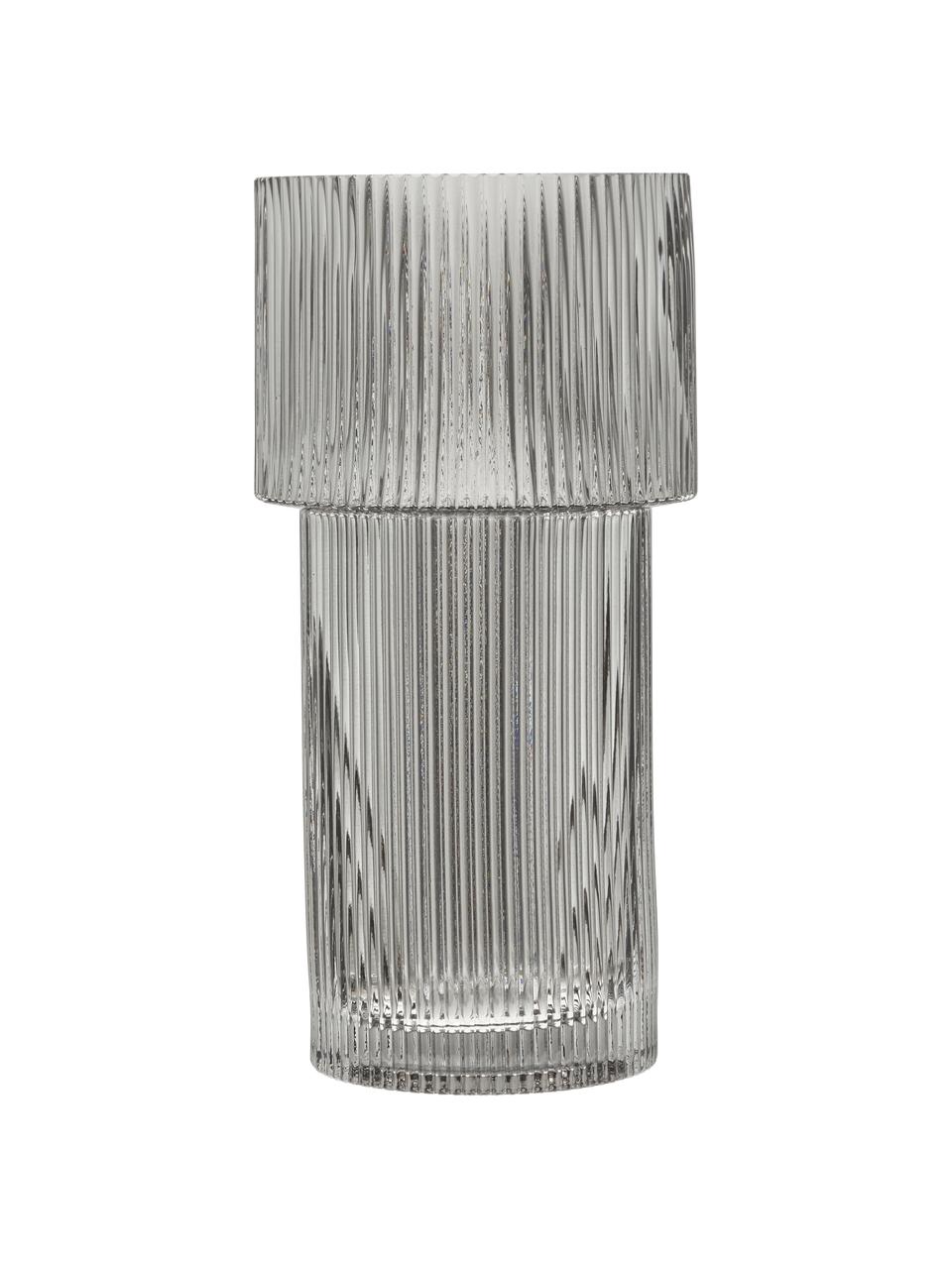 Glas-Vase Lija mit geriffelter Oberfläche in Grau, Glas, Grau, transparent, Ø 14 x H 30 cm