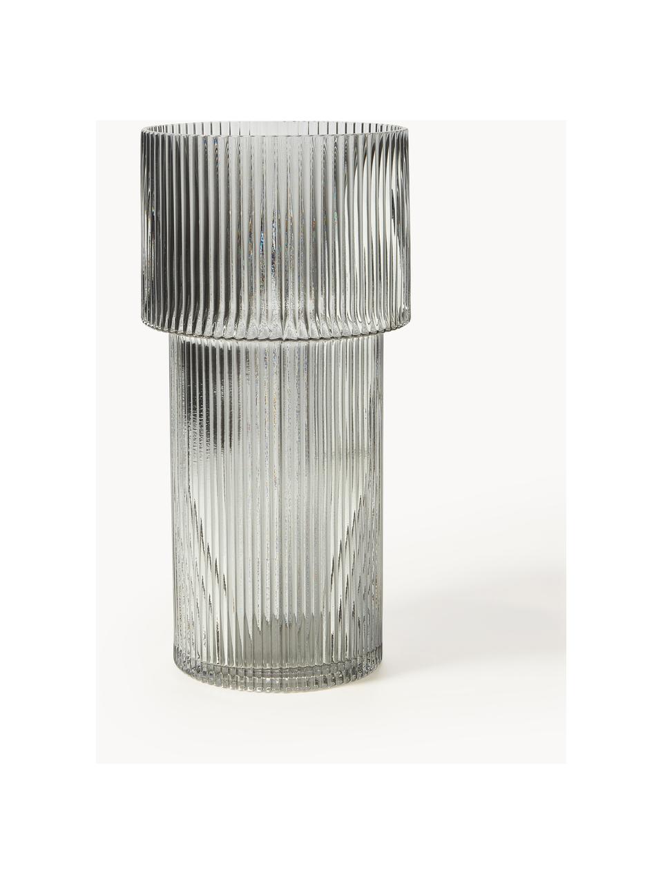 Glas-Vase Lija mit geriffelter Oberfläche, Glas, Grau, Ø 14 x H 30 cm