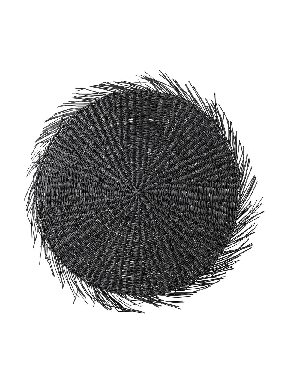 Rundes Seegras-Tischset Whirl, Seegras, Schwarz, Ø 38 cm