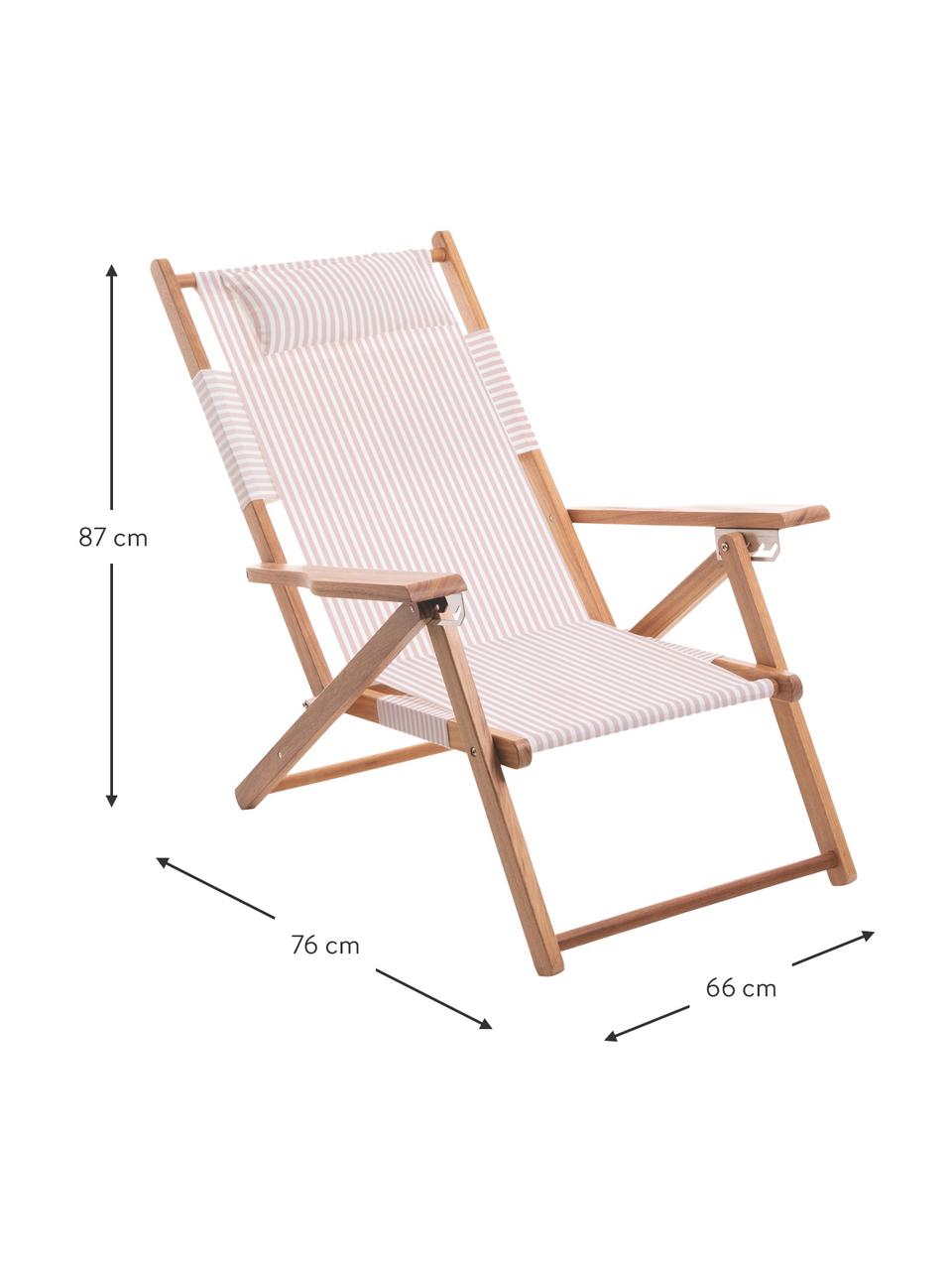Leżak składany Tommy, Stelaż: drewno naturalne, Jasne drewno naturalne, blady różowy, biały, S 66 x W 87 cm