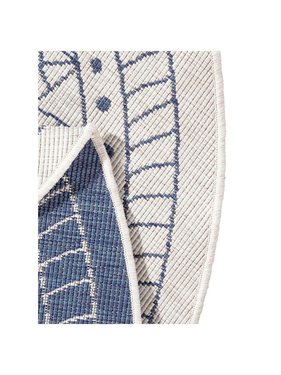 Okrągły dwustronny dywan wewnętrzny/zewnętrzny Porto, Niebieski, odcienie kremowego, Ø 200 cm (Rozmiar L)