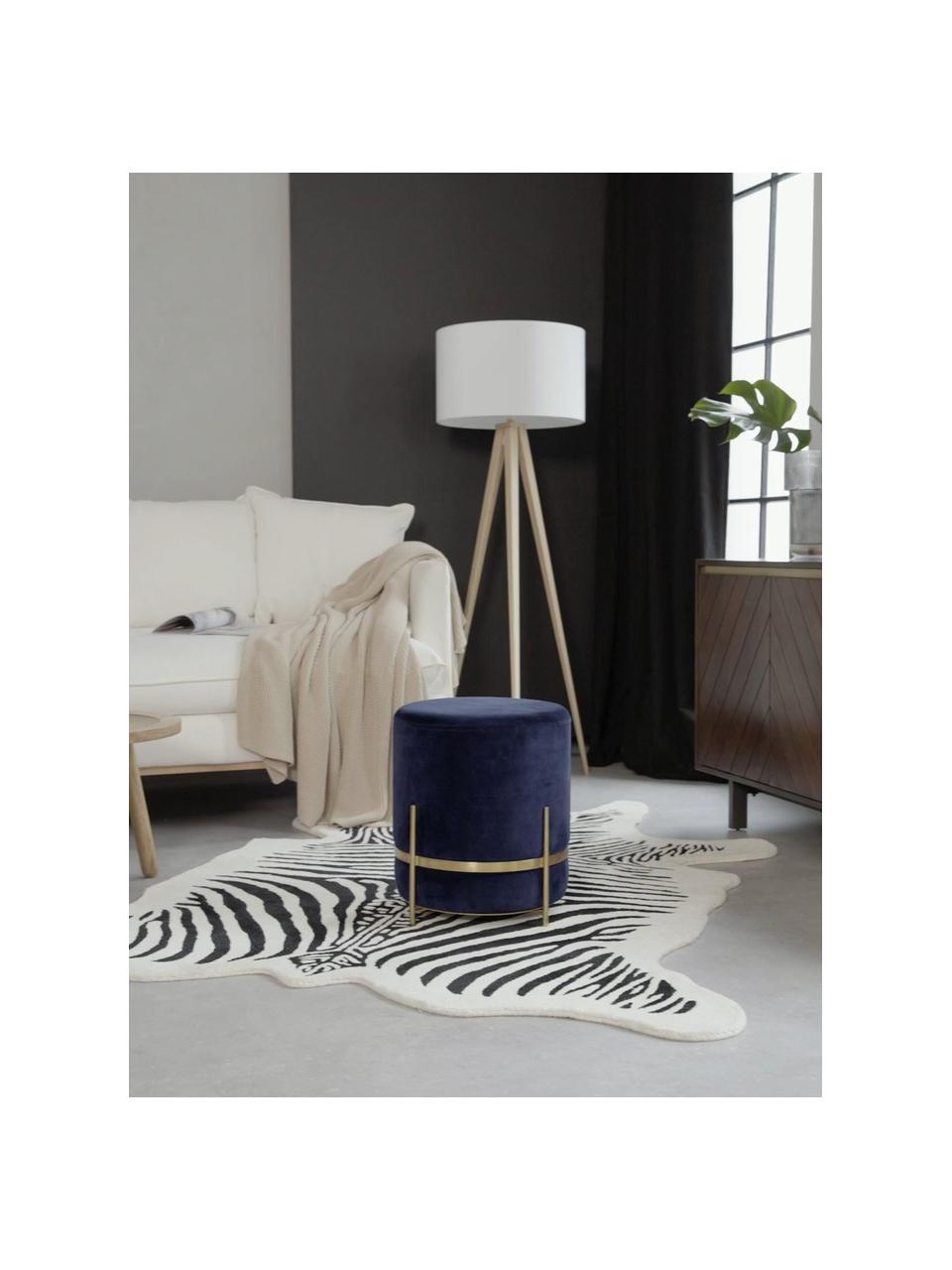 Pouf in velluto Haven, Rivestimento: velluto di cotone, Blu marino, dorato, Ø 38 x Alt. 45 cm