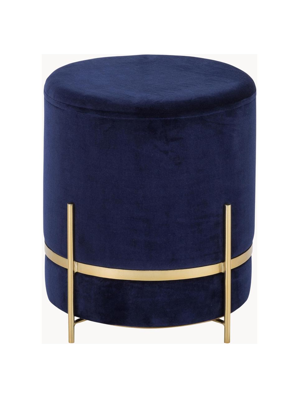 Pouf en velours Haven, Velours bleu foncé, pieds dorés, ∅ 38 x haut. 45 cm