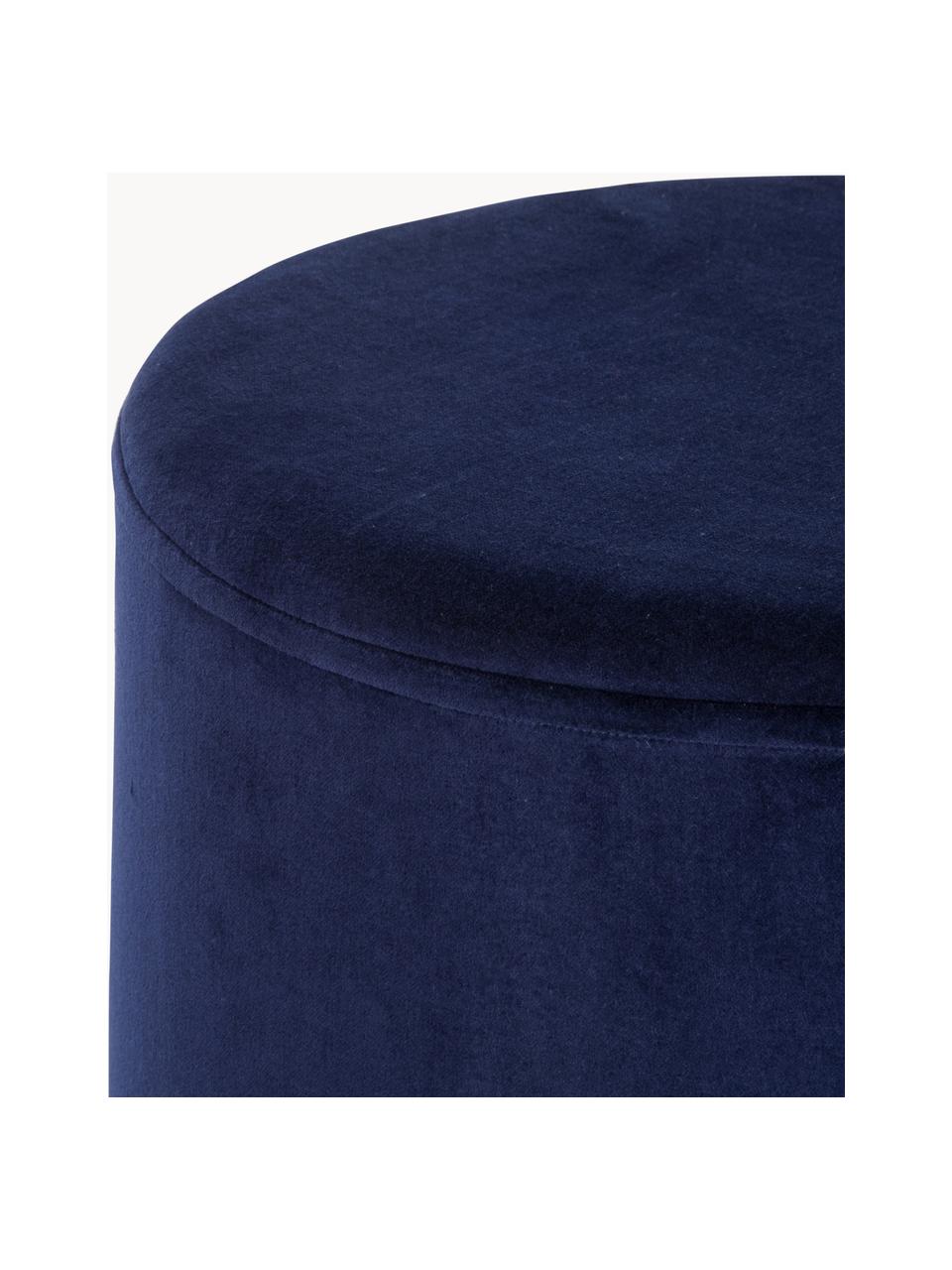 Pouf en velours Haven, Velours bleu foncé, pieds dorés, ∅ 38 x haut. 45 cm