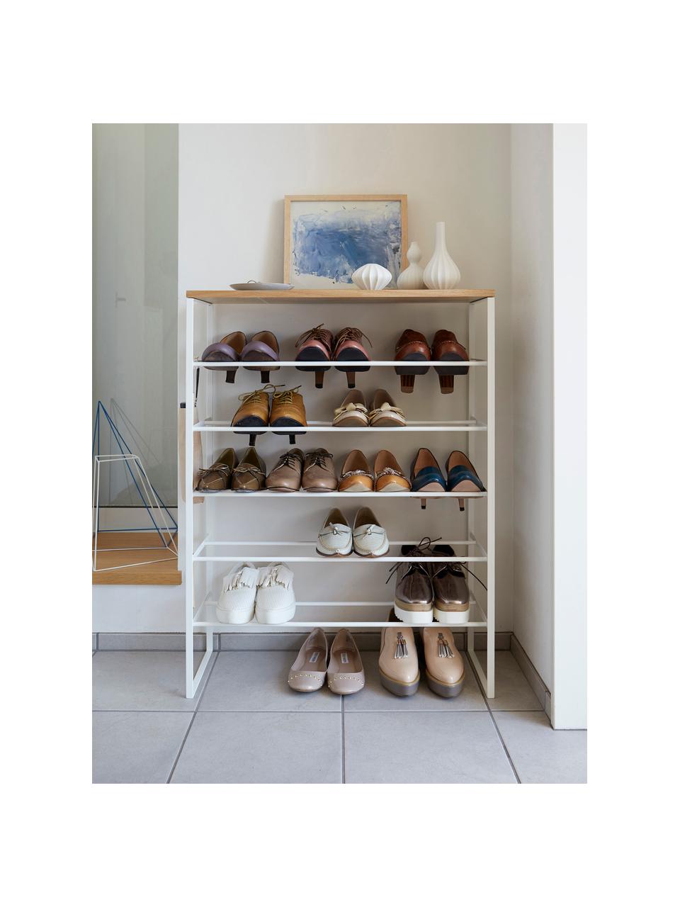 Étagère à chaussures Tower, Blanc, bois clair, larg. 66 x prof. 87 cm
