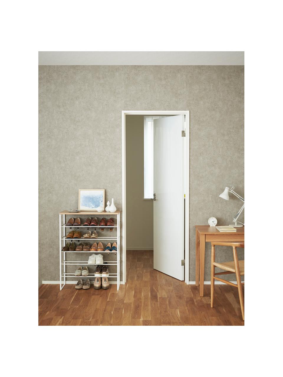 Schoenenkast Tower, Frame: gepoedercoat staal, Tafelblad: MDF, Wit, helder hout, B 66 x H 87 cm