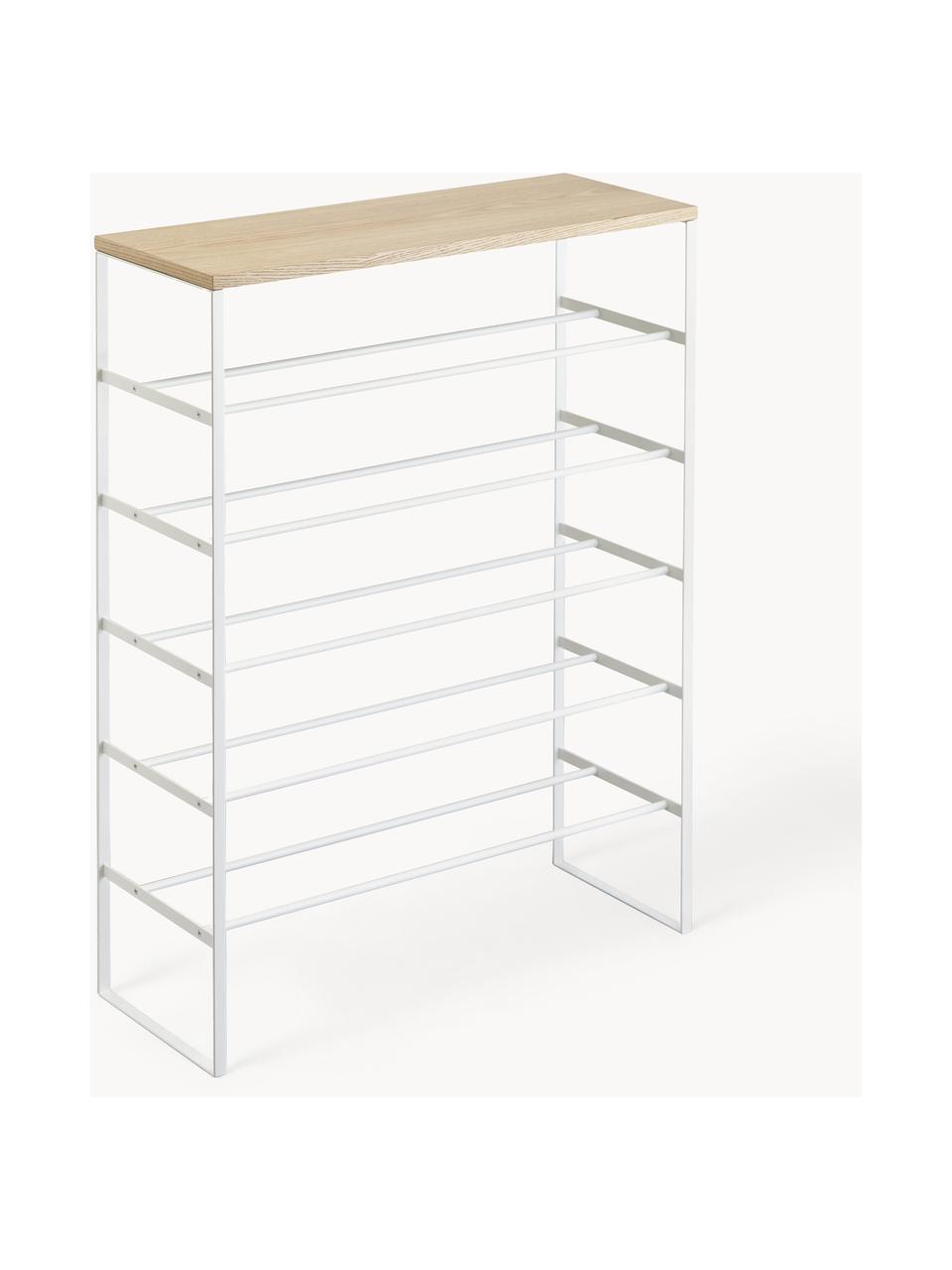 Schoenenkast Tower, Frame: gepoedercoat staal, Tafelblad: MDF, Wit, helder hout, B 66 x H 87 cm