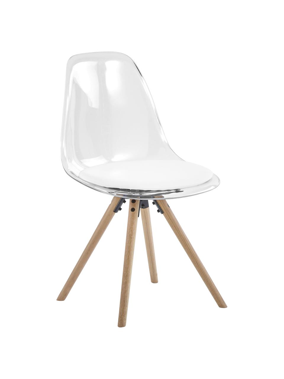 Chaise en plastique Henning, 2 pièces, Blanc, transparent, bois de chêne