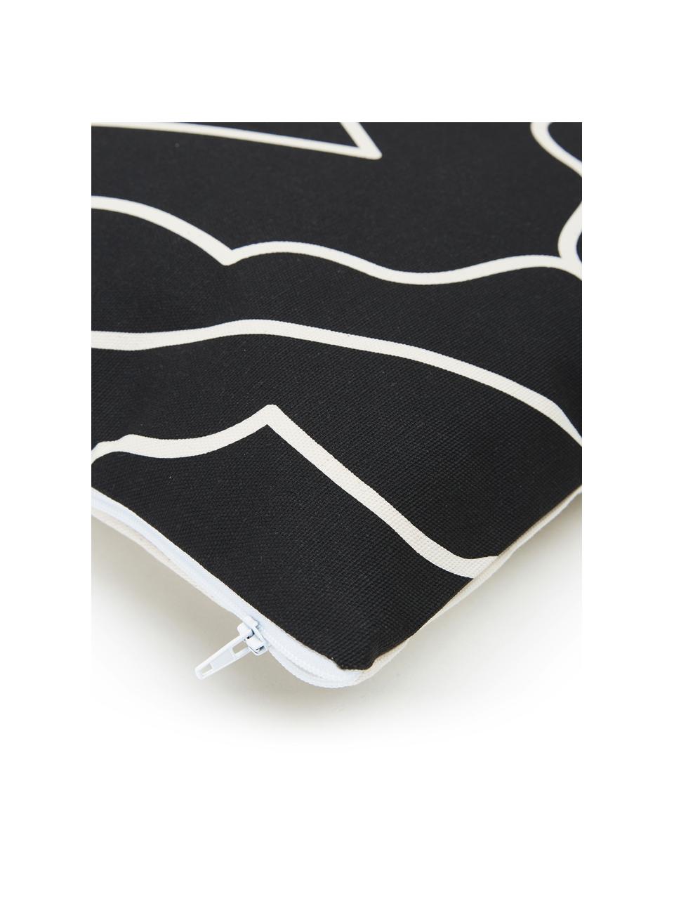 Boho kussenhoes Demi in zwart/crèmewit, 100% katoen, Wit, zwart, 30 x 50 cm