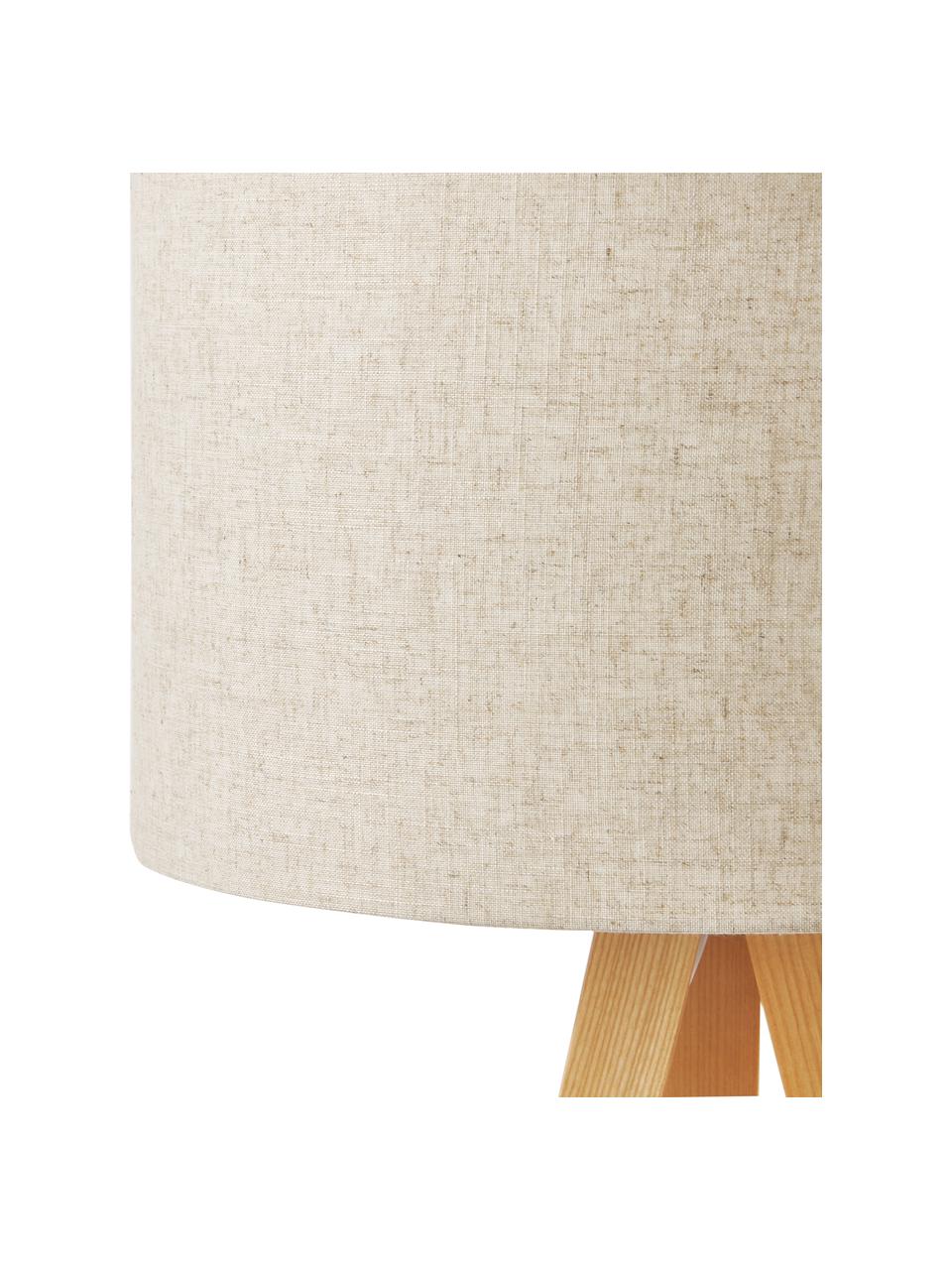 Lampada treppiede da terra scandi in legno massiccio Jake, Paralume: lino, Gambe: legno di frassino certifi, Bianco crema, marrone chiaro, Ø 60 x Alt. 150 cm