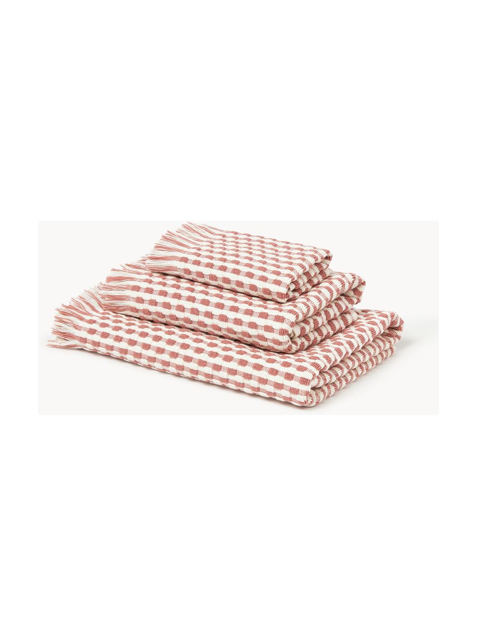 Lot de serviettes de bain texturées Juniper, set de tailles variées, Blanc cassé, vieux rose, 4 éléments (2 serviettes de toilette et 2 draps de bain)