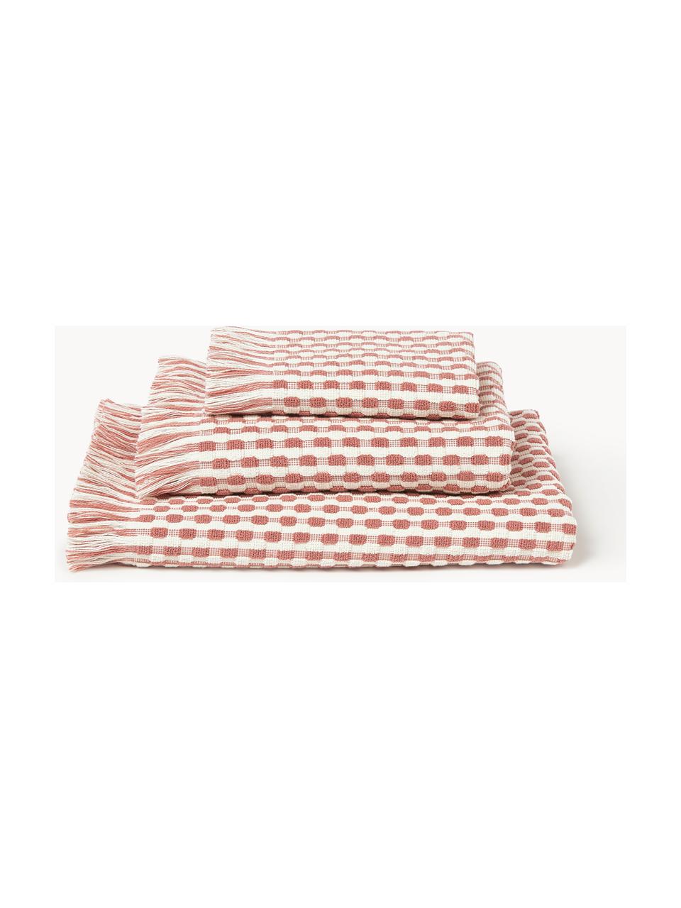 Lot de serviettes de bain texturées Juniper, set de tailles variées, Blanc cassé, vieux rose, 4 éléments (2 serviettes de toilette et 2 draps de bain)