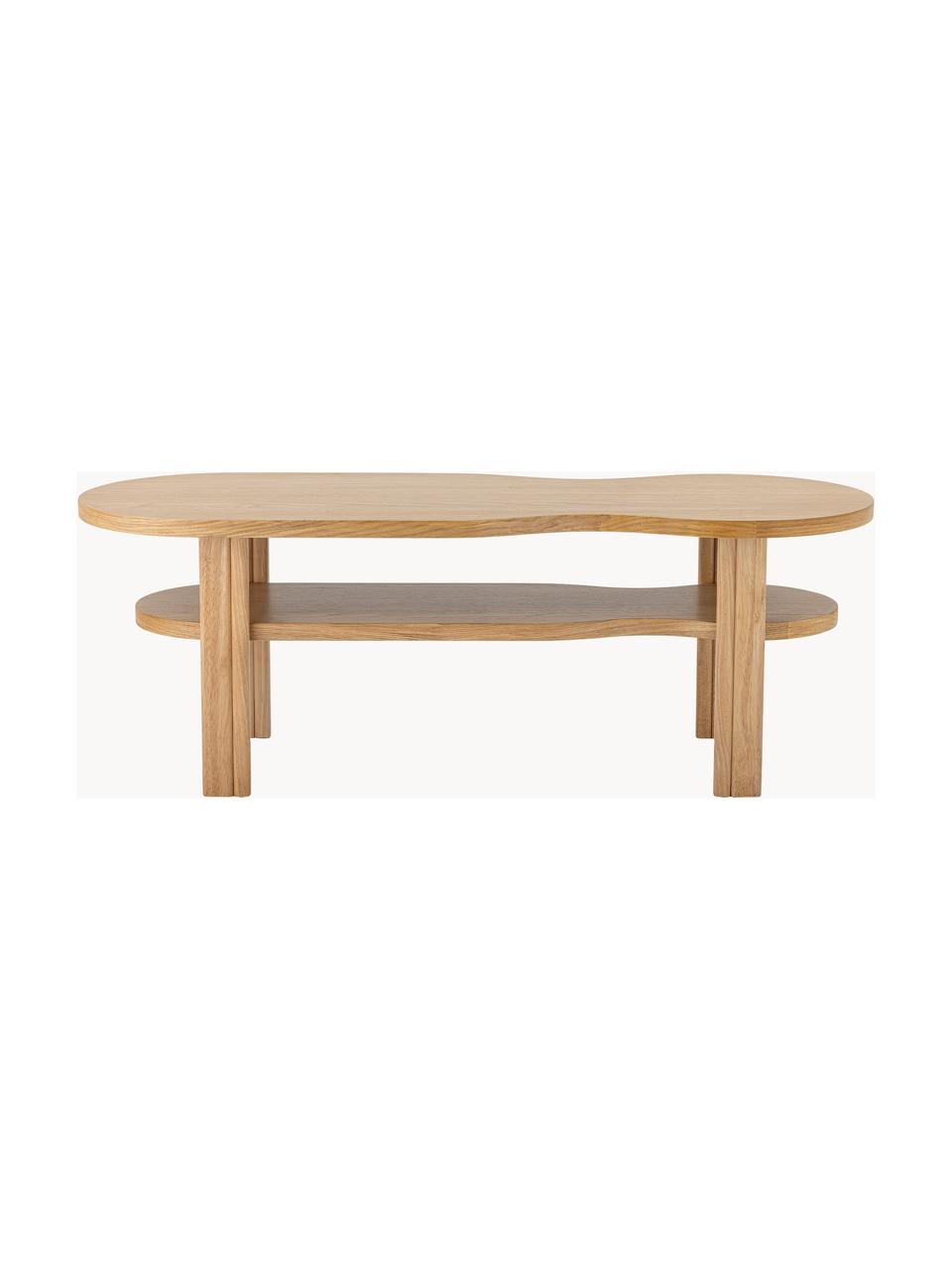 Couchtisch Valria aus Gummibaumholz in organischer Form, Gummibaumholz, Eichenholzfurnier, Mitteldichte Holzfaserplatte (MDF), Gummibaumholz, B 120 x T 43 cm