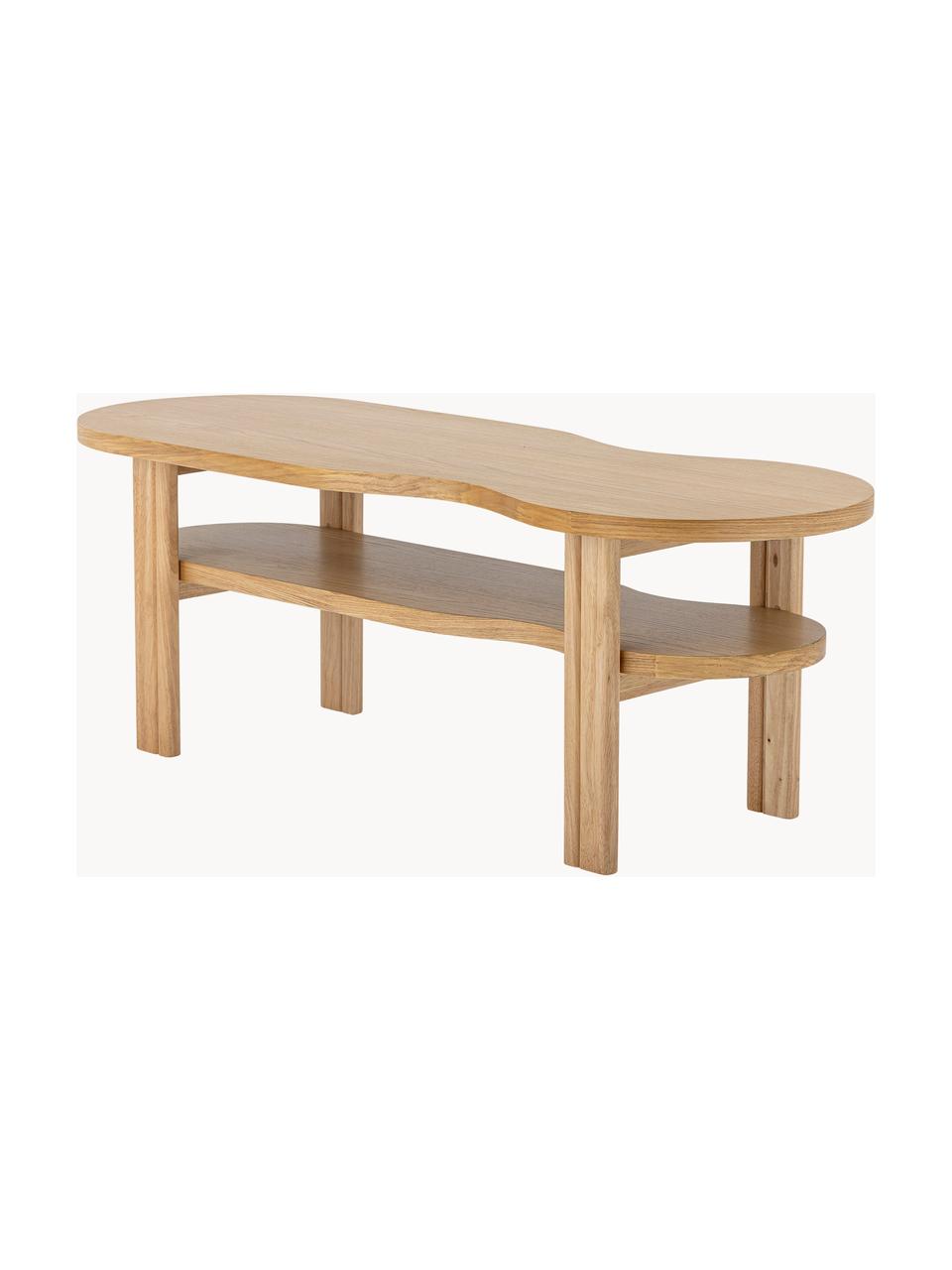 Couchtisch Valria aus Gummibaumholz in organischer Form, Gummibaumholz, Eichenholzfurnier, Mitteldichte Holzfaserplatte (MDF), Gummibaumholz, B 120 x T 43 cm