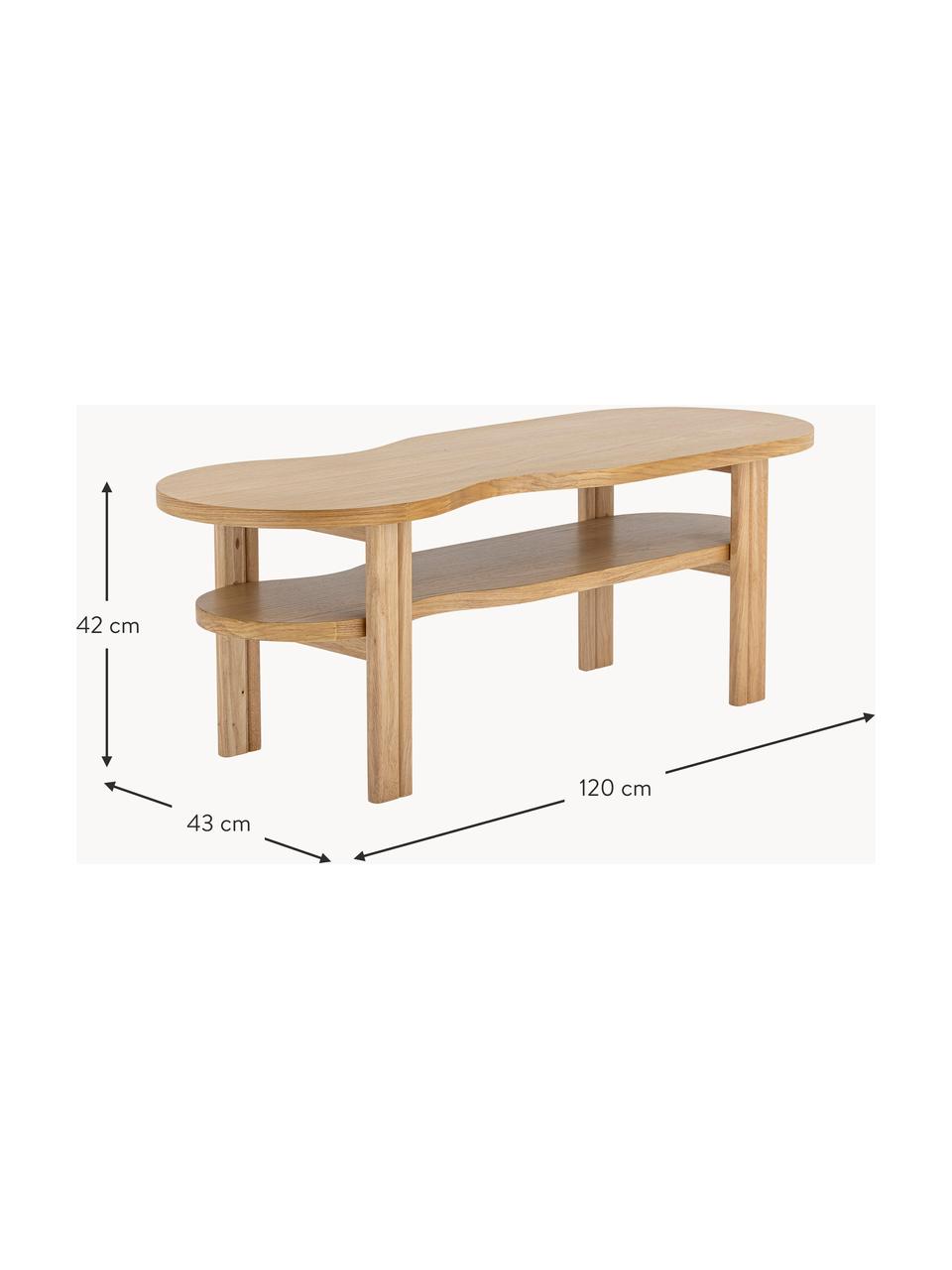 Couchtisch Valria aus Gummibaumholz in organischer Form, Gummibaumholz, Eichenholzfurnier, Mitteldichte Holzfaserplatte (MDF), Gummibaumholz, B 120 x T 43 cm