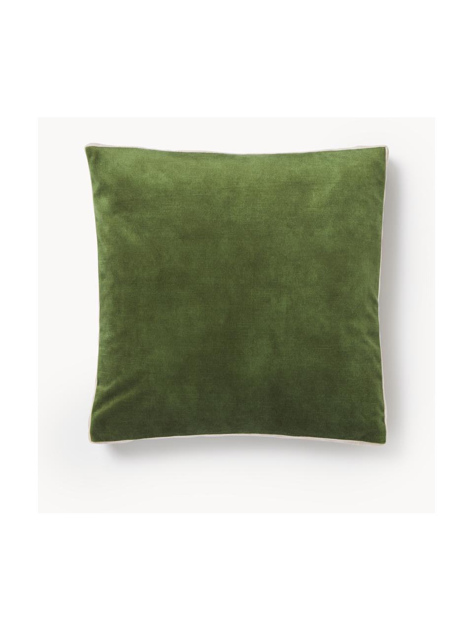 Coussin en velours avec passepoil Tia, Velours vert, larg. 40 x long. 40 cm