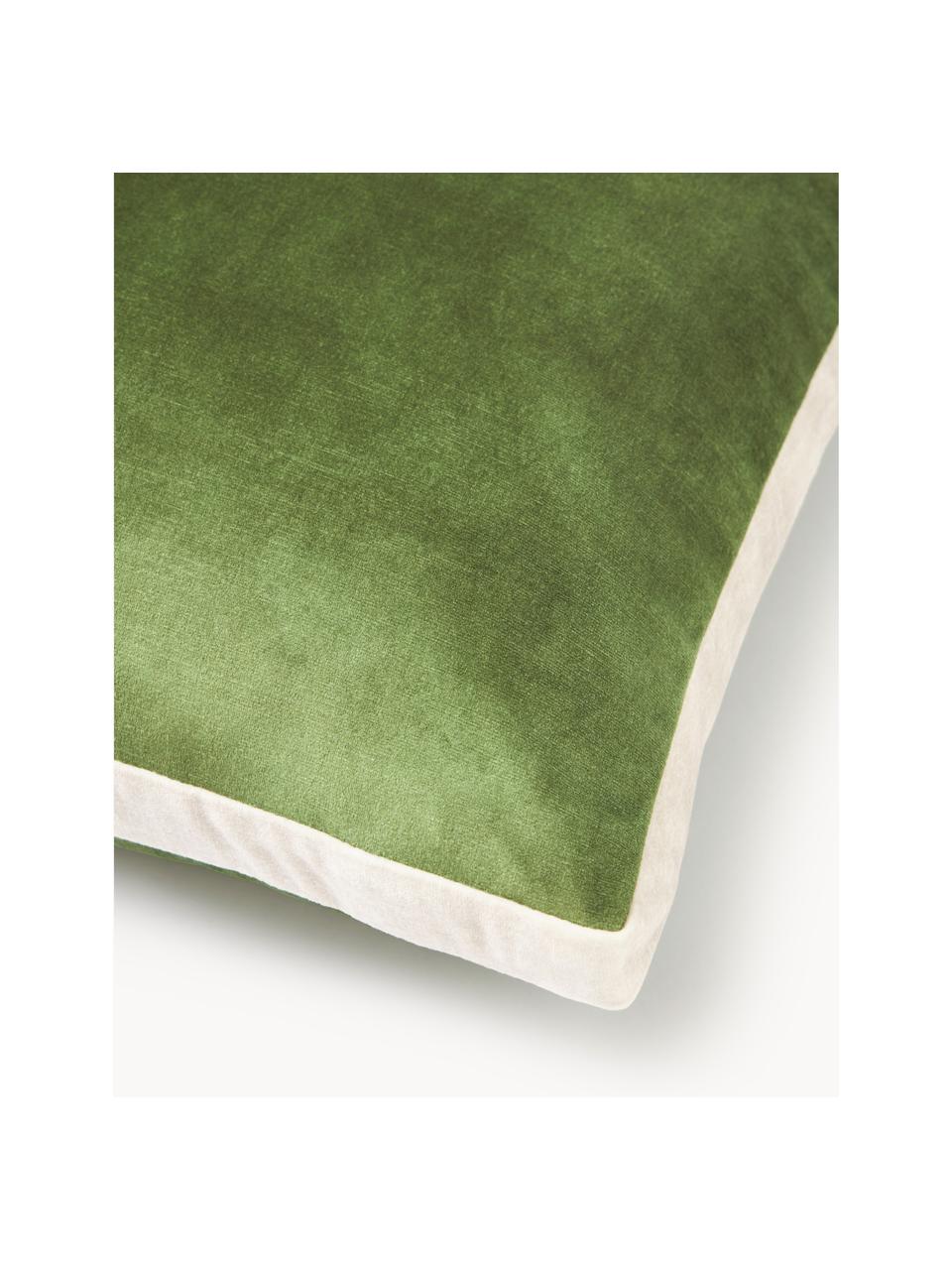 Cuscino in velluto con bordino Tia, Rivestimento: 100% poliestere (velluto), Velluto verde, Larg. 40 x Lung. 40 cm