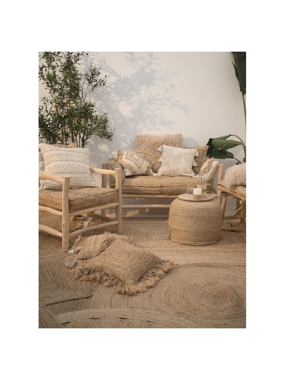 Federa arredo boho con modello a rilievo e nappe Hera, 100% cotone, Color crema, Larg. 45 x Lung. 45 cm