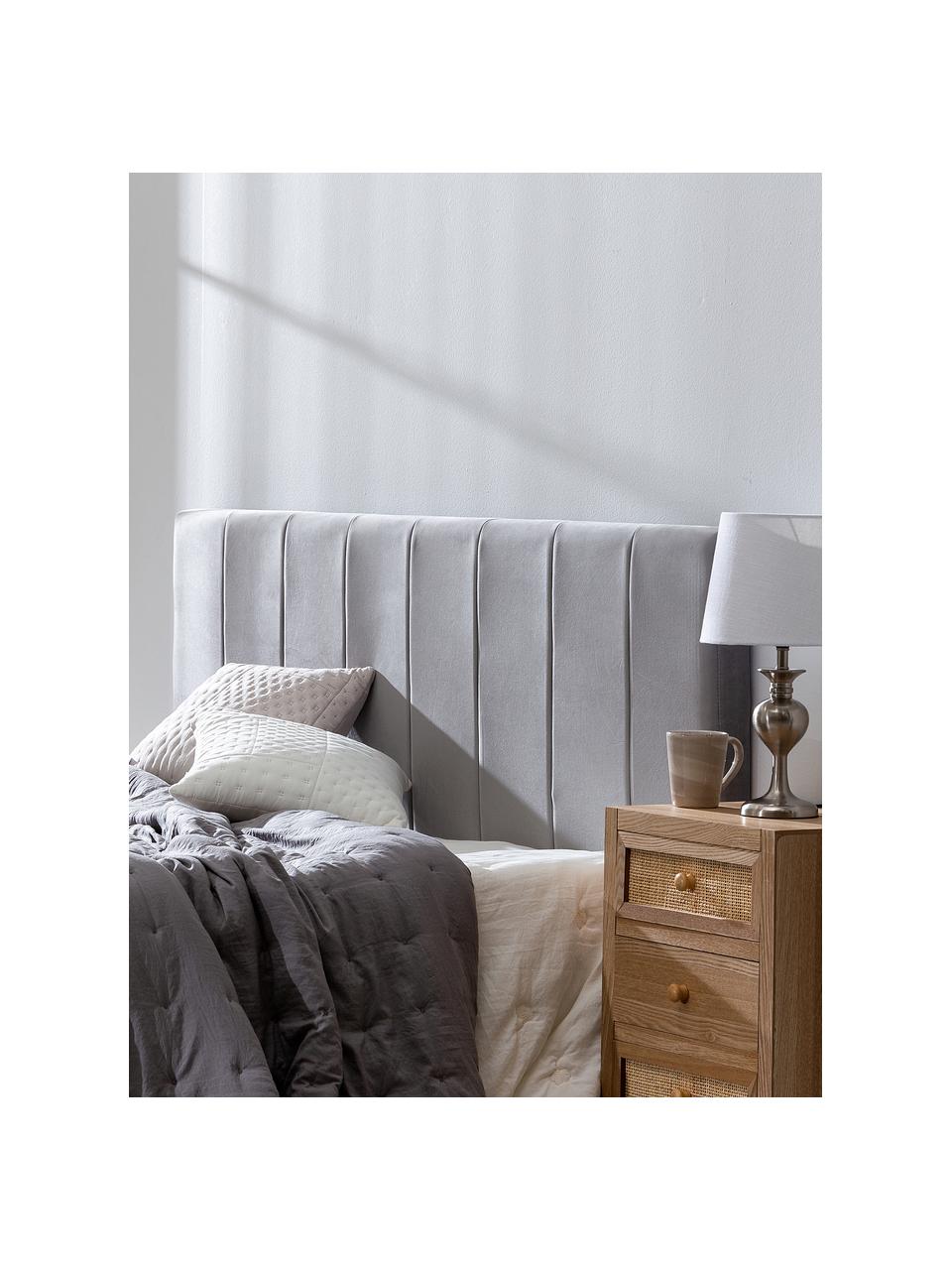 Zagłówek do łóżka tapicerowany z aksamitu Adrio, Tapicerka: 100% aksamit poliestrowy, Stelaż: drewno naturalne, metal, Szary aksamit, S 160 x W 64 cm