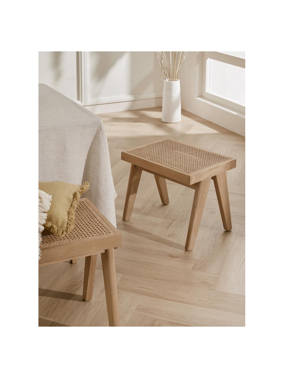 Stołek z plecionką wiedeńską Sissi, Stelaż: lite drewno dębowe, Rattan, jasne drewno dębowe, S 52 x W 42 cm
