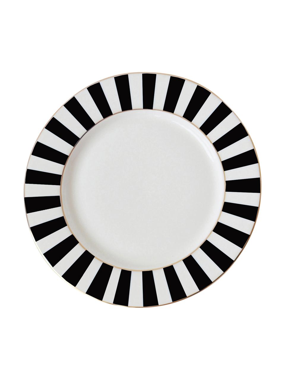 Frühstücksteller Stripy mit Streifendekor in Schwarz/Weiß, Bone China, Schwarz, Weiß, Ø 19 cm