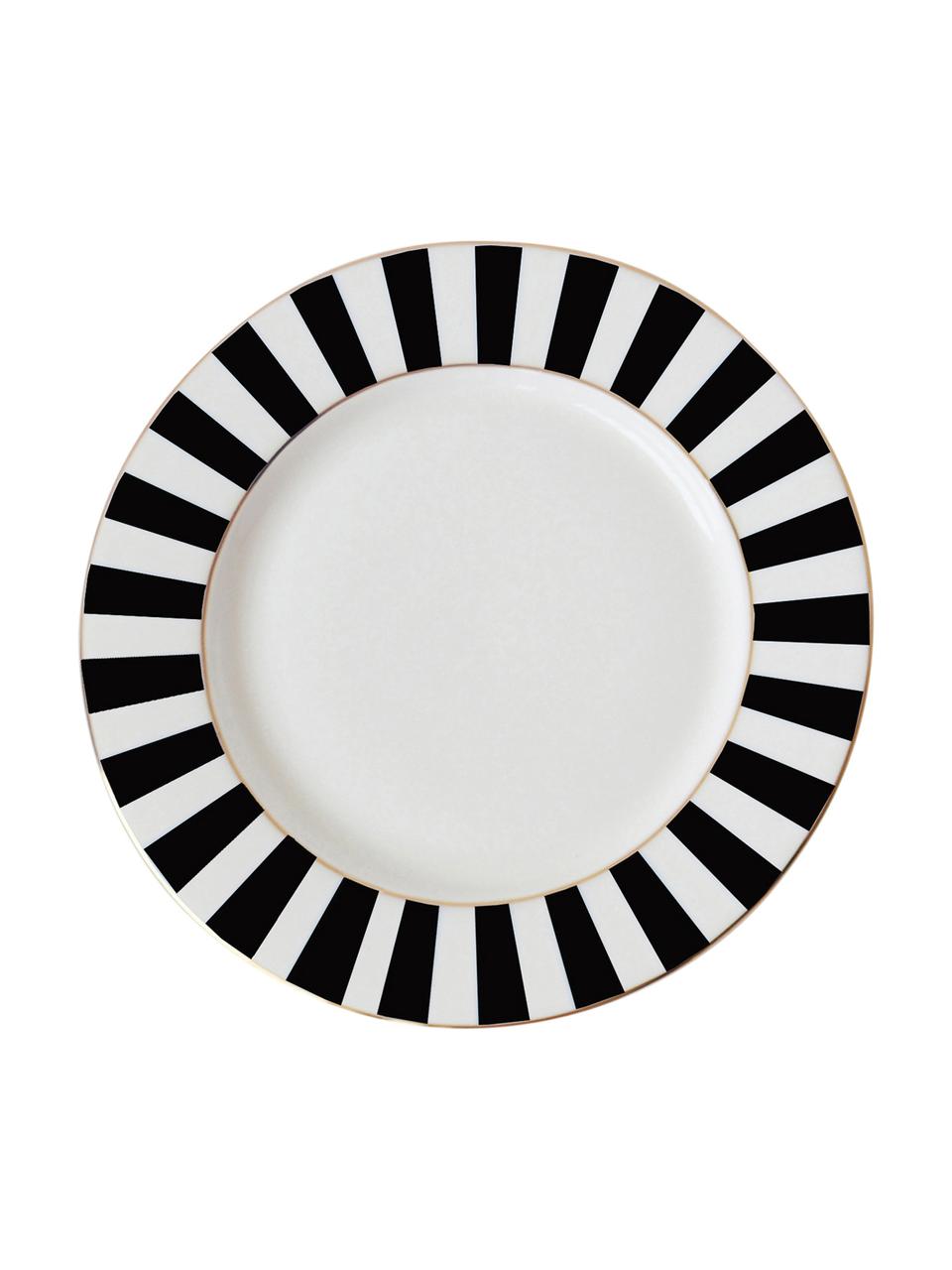 Piattino da dessert con bordo a righe Stripy, Porcellana cinese, Nero, bianco, Ø 19 cm