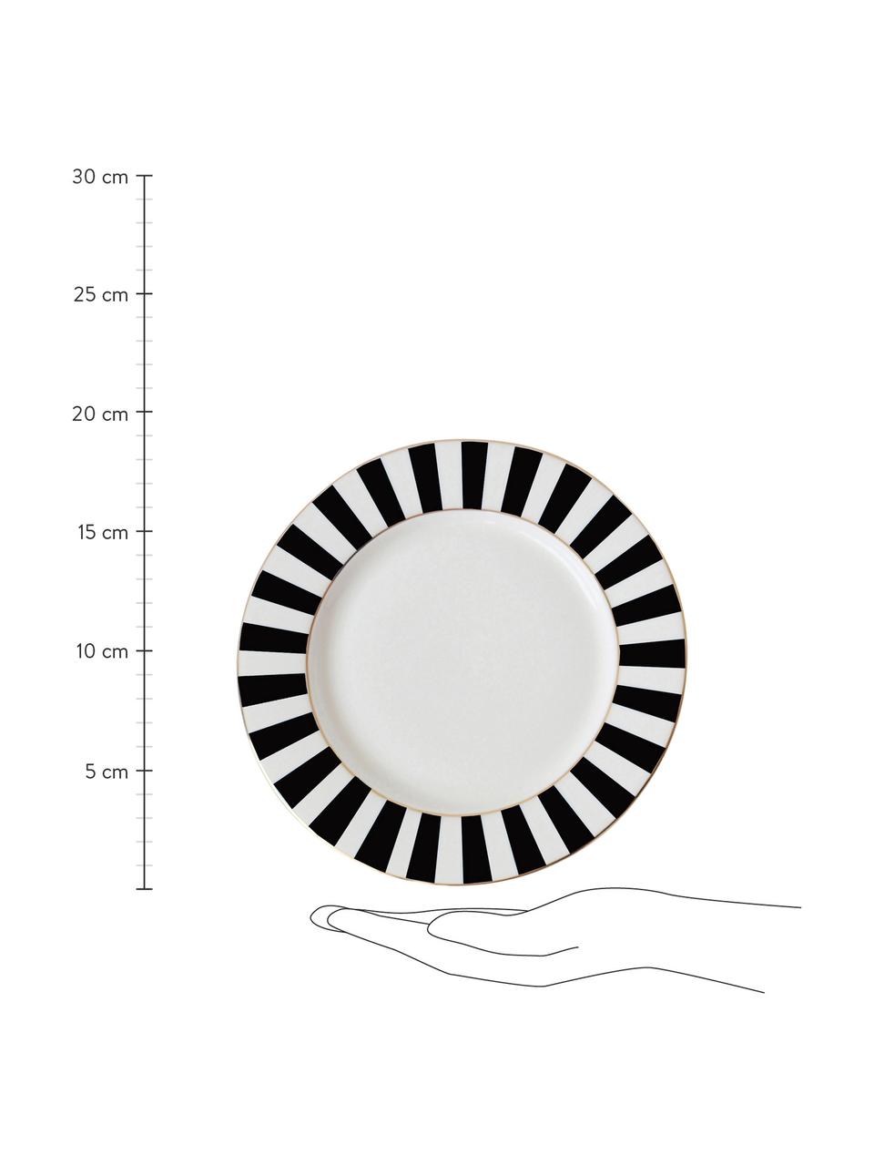Ontbijtbord Stripy met streepversiering in zwart/wit, Beenderporselein, Zwart, wit, Ø 19 cm