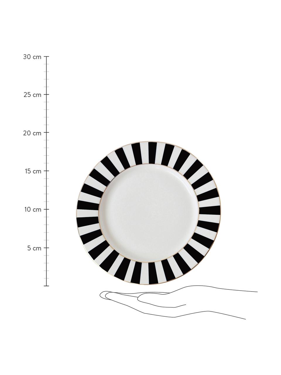 Plato postre Stripy, Porcelana, Negro, blanco, Ø 19 cm