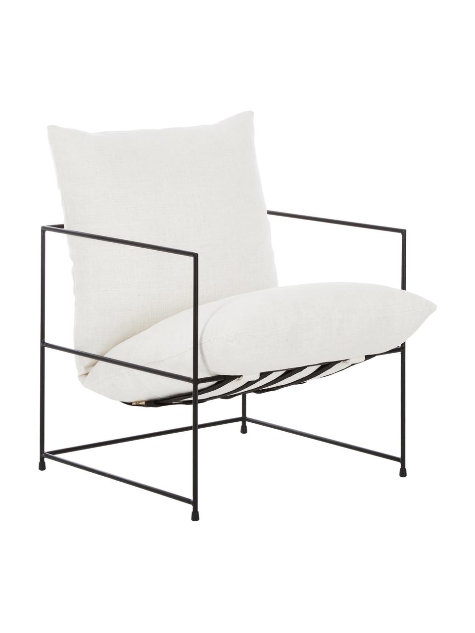 Gestoffeerde fauteuil Wayne met metalen frame, Frame: gepoedercoat metaal, Geweven stof wit, B 69 x D 74 cm