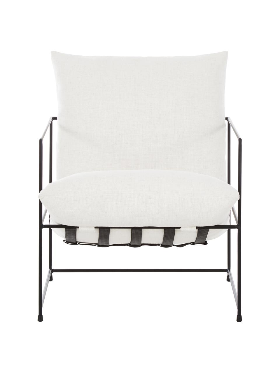 Poltrona imbottita con struttura in metallo Wayne, Rivestimento: 97% poliestere, 3% cotone, Struttura: metallo verniciato a polv, Tessuto bianco latte, Larg. 69 x Prof. 74 cm