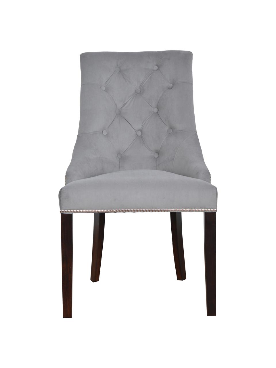 Krzesło tapicerowane z aksamitu Madam, Tapicerka: aksamit (100% poliester), Szary aksamit, Nogi: ciemny brązowy, S 56 x G 64 cm