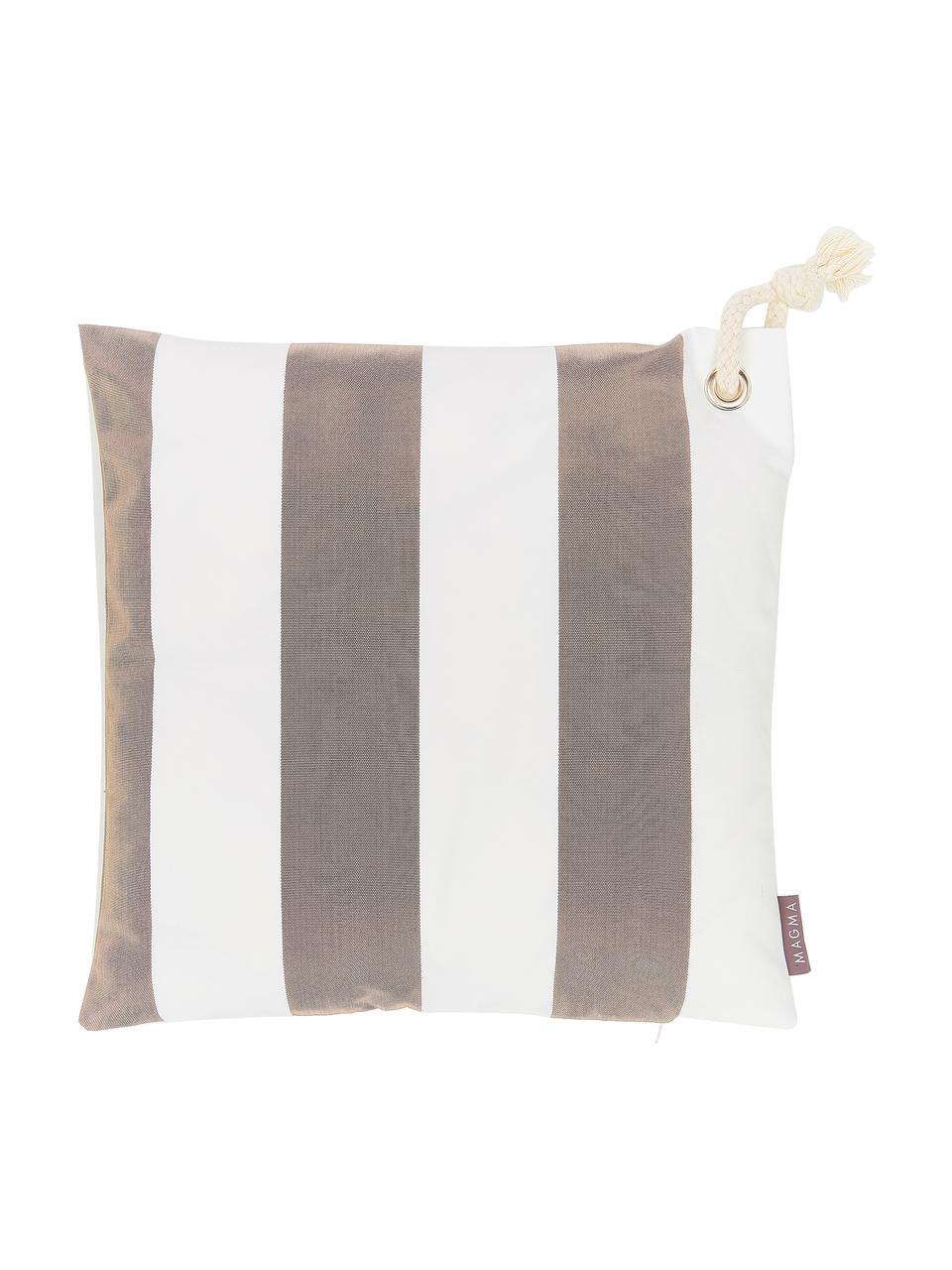 Gestreepte outdoor kussenhoes Santorin in grijs/wit, 100% polypropyleen, Taupe, wit, B 40 x L 40 cm