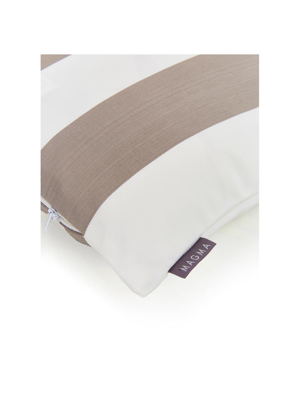 Gestreepte outdoor kussenhoes Santorin in grijs/wit, 100% polypropyleen, Taupe, wit, B 40 x L 40 cm