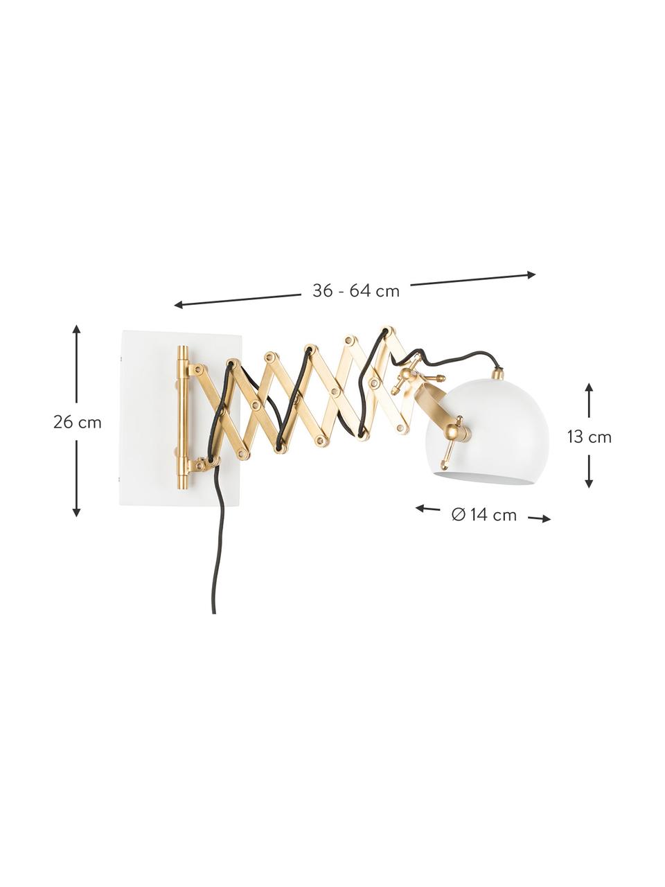 Applique con spina Sarana, Paralume: metallo verniciato a polv, Struttura: metallo, Ottonato, bianco, Larg. 17 x Prof. 36 a 64 cm