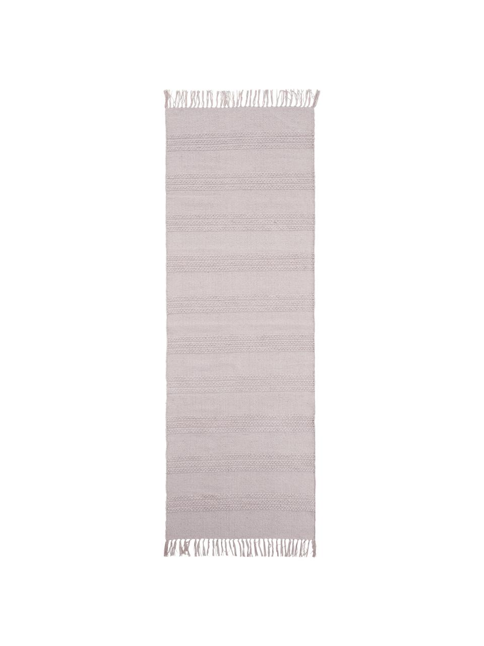 Baumwollläufer Tanya mit Ton-in-Ton-Webstreifenstruktur und Fransenabschluss, 100% Baumwolle, Rosa, 70 x 200 cm