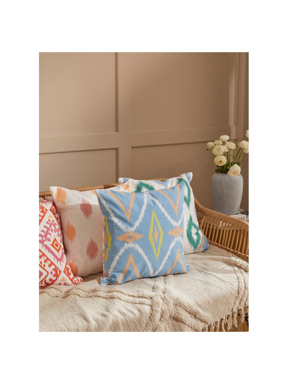 Housse de coussin 45x45 réversible bohème Azura, 100 % coton, certifié GOTS, Orange, bleu, 45 x 45 cm