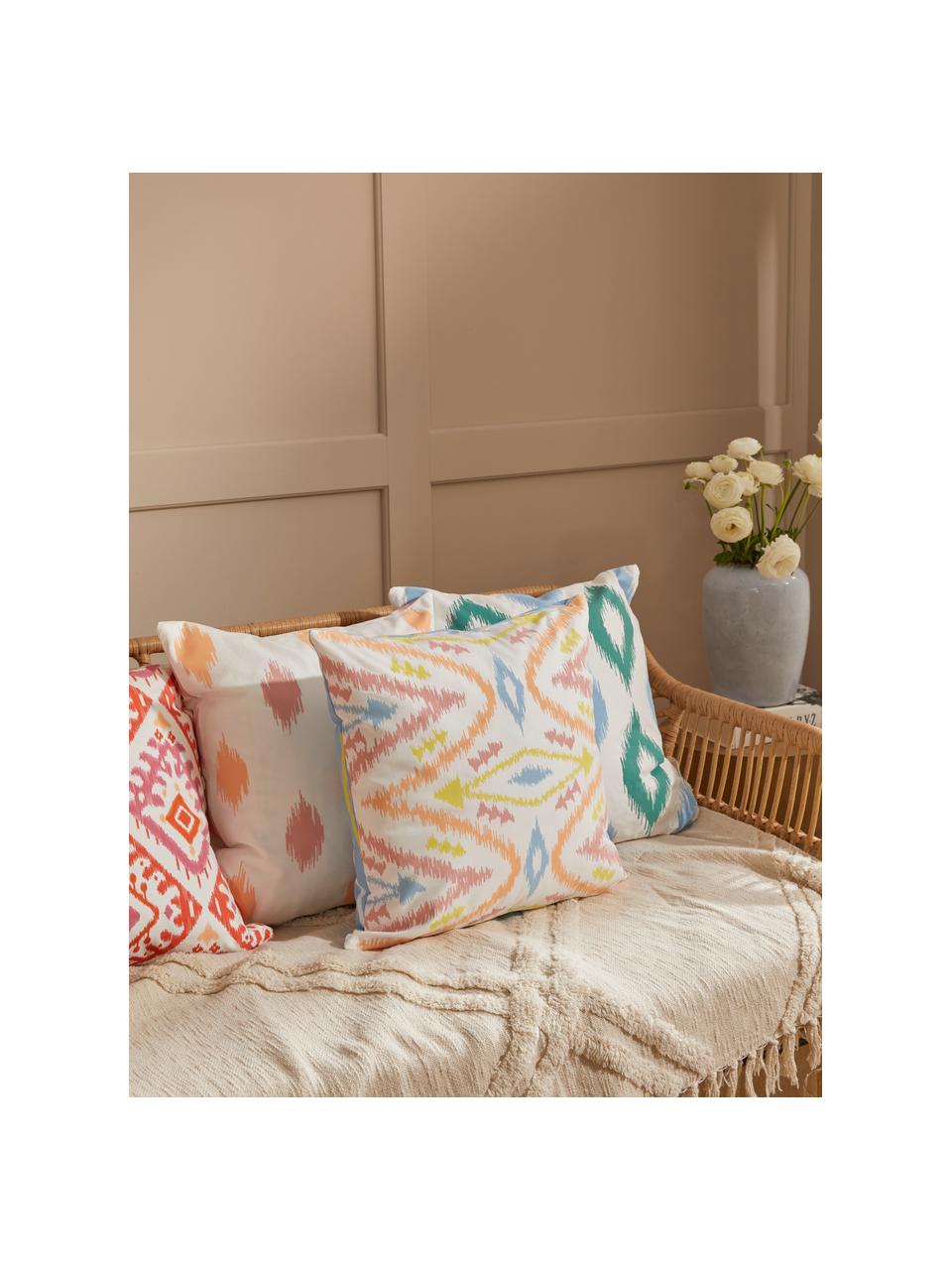 Housse de coussin 45x45 réversible bohème Azura, 100 % coton, certifié GOTS, Orange, bleu, 45 x 45 cm