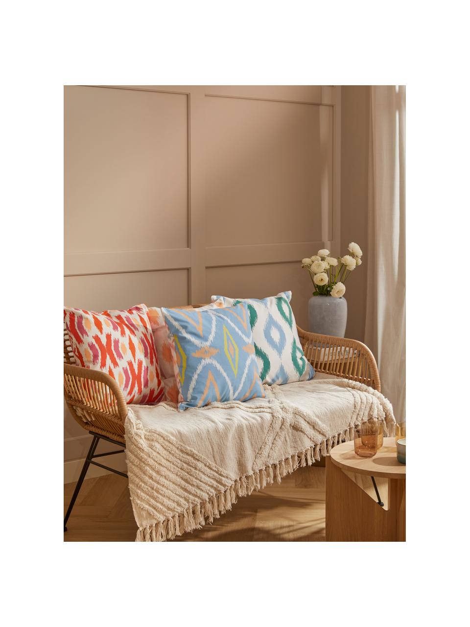 Oboustranný povlak na polštář v boho stylu s grafickým vzorem Azura, 100 % bavlna, certifikace GOTS, Oranžová, modrá, 45 x 45 cm