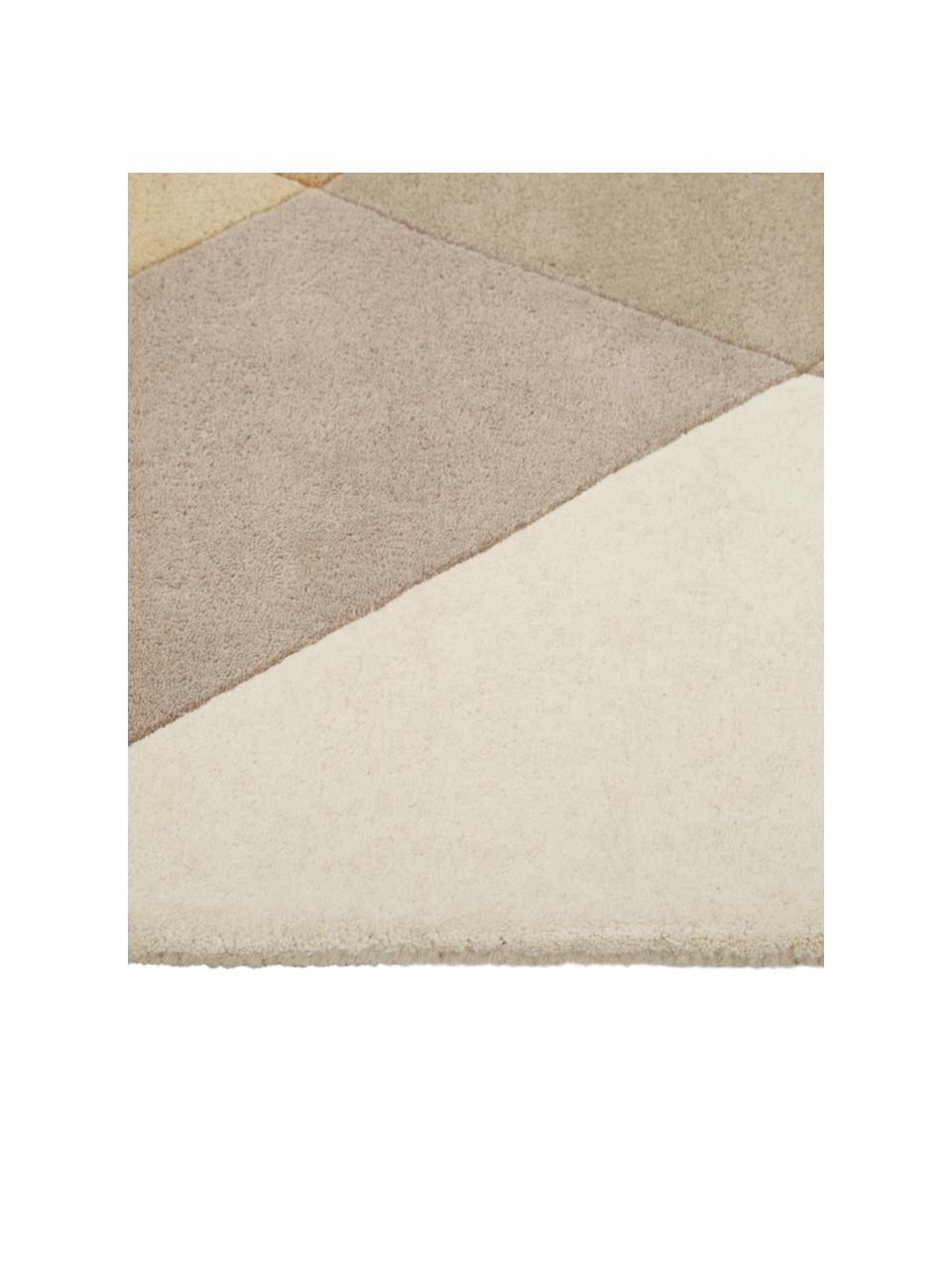 Tapis design en laine tufté main Freya, Jaune moutarde, beige, gris, brun