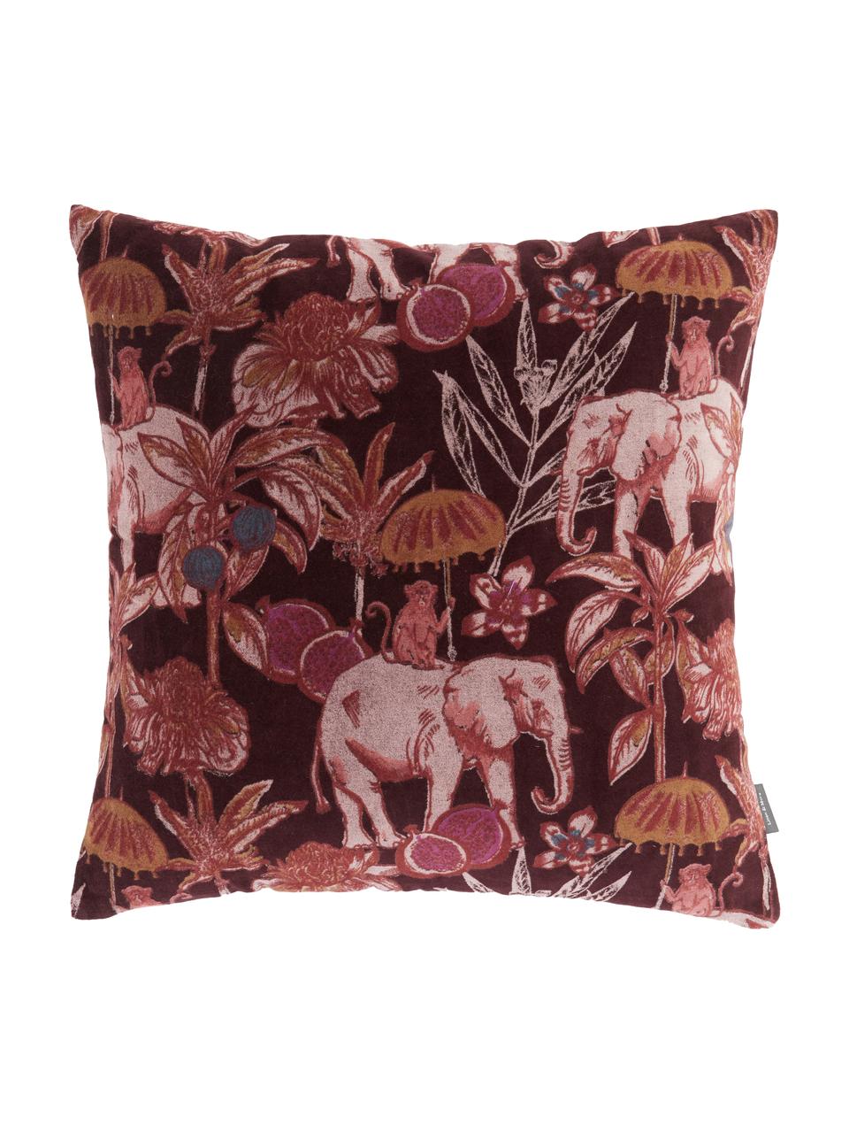 Cojín de terciopelo Elephant, con relleno, Funda: 100% algodón, Rojo burdeos, multicolor, An 45 x L 45 cm