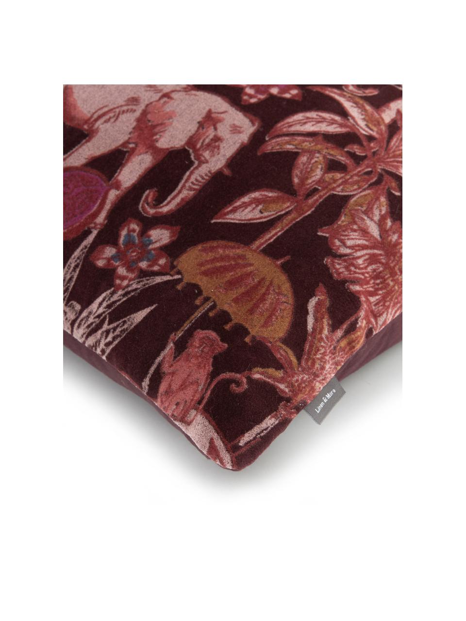 Cojín de terciopelo Elephant, con relleno, Funda: 100% algodón, Rojo burdeos, multicolor, An 45 x L 45 cm