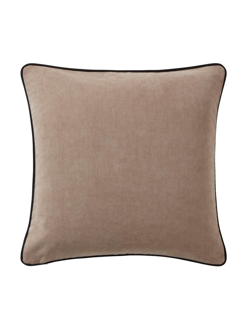 Housse de coussin 50x50 avec bordure passepoillée Oliver, 100 % polyester, Beige, noir, larg. 50 x long. 50 cm