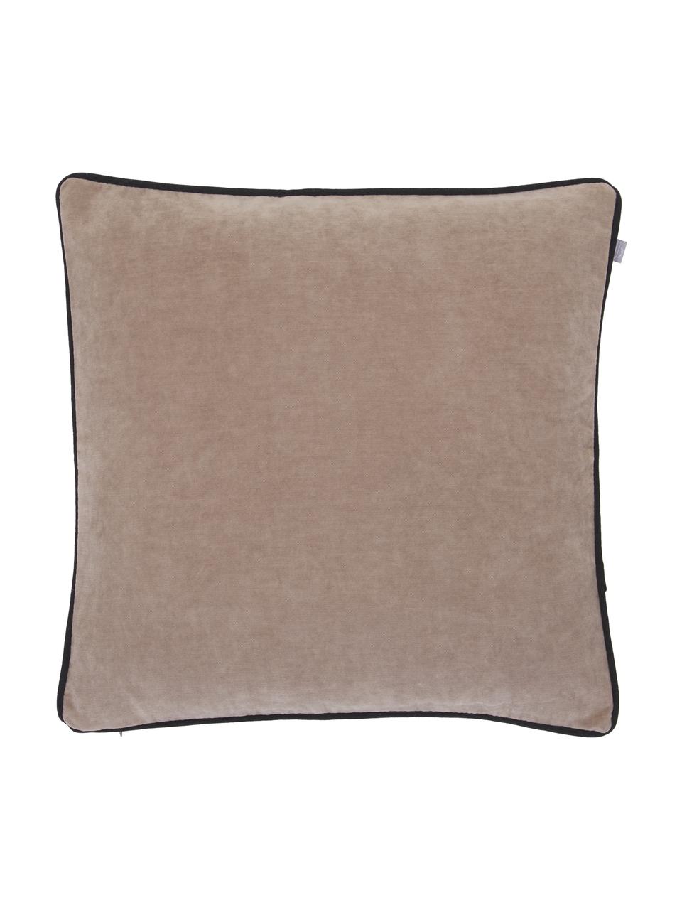 Housse de coussin 50x50 avec bordure passepoillée Oliver, 100 % polyester, Beige, noir, larg. 50 x long. 50 cm