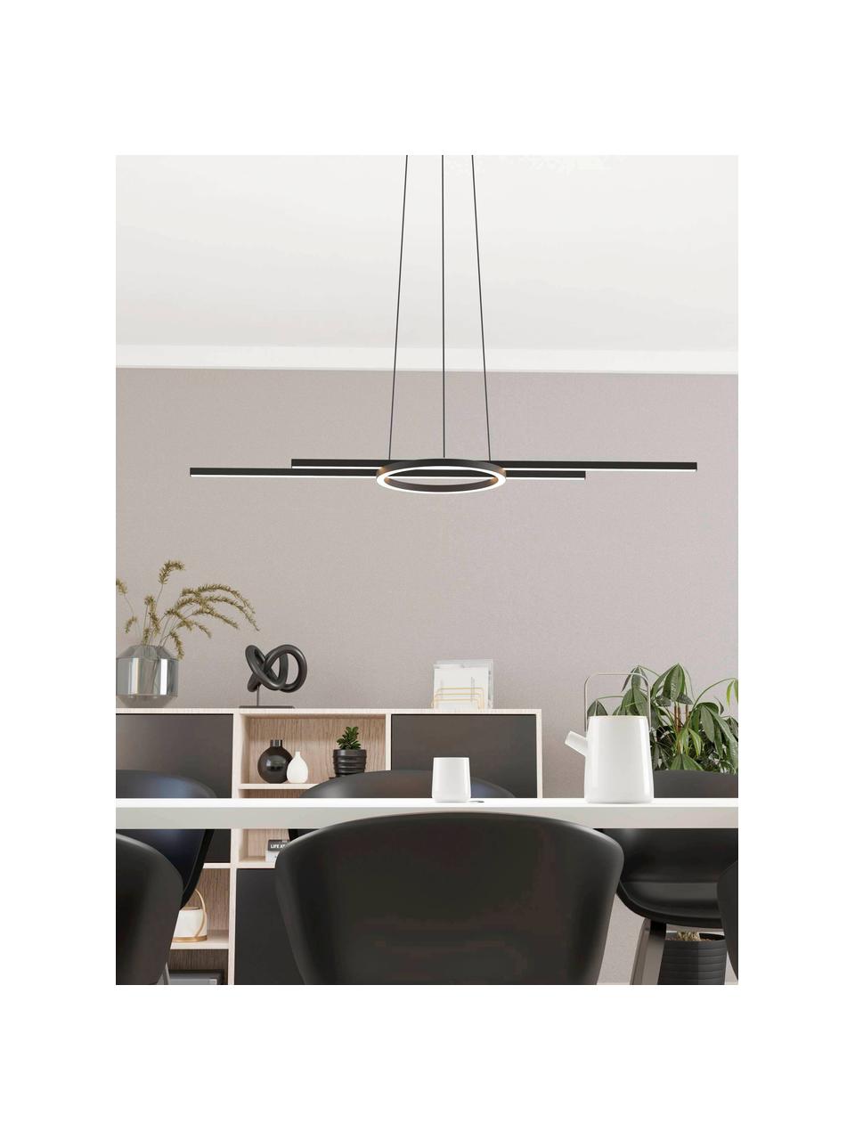 Dimbare LED hanglamp Zillerio-Z, Lampenkap: gecoat metaal, Diffuser: kunststof, Zwart, B 116 x D 30 cm