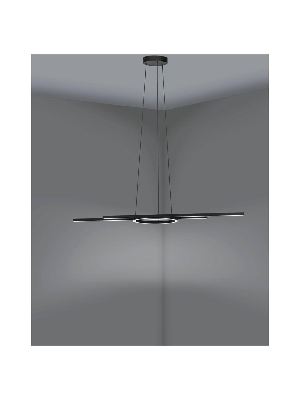 Dimbare LED hanglamp Zillerio-Z, Lampenkap: gecoat metaal, Diffuser: kunststof, Zwart, B 116 x D 30 cm