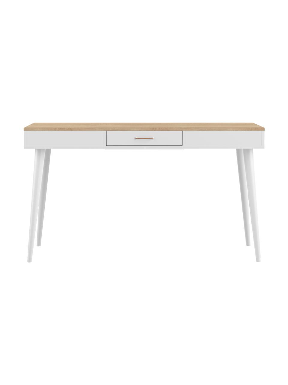 Bureau style scandinave Horizon, Bois de chêne, blanc, larg. 134 x prof. 59 cm