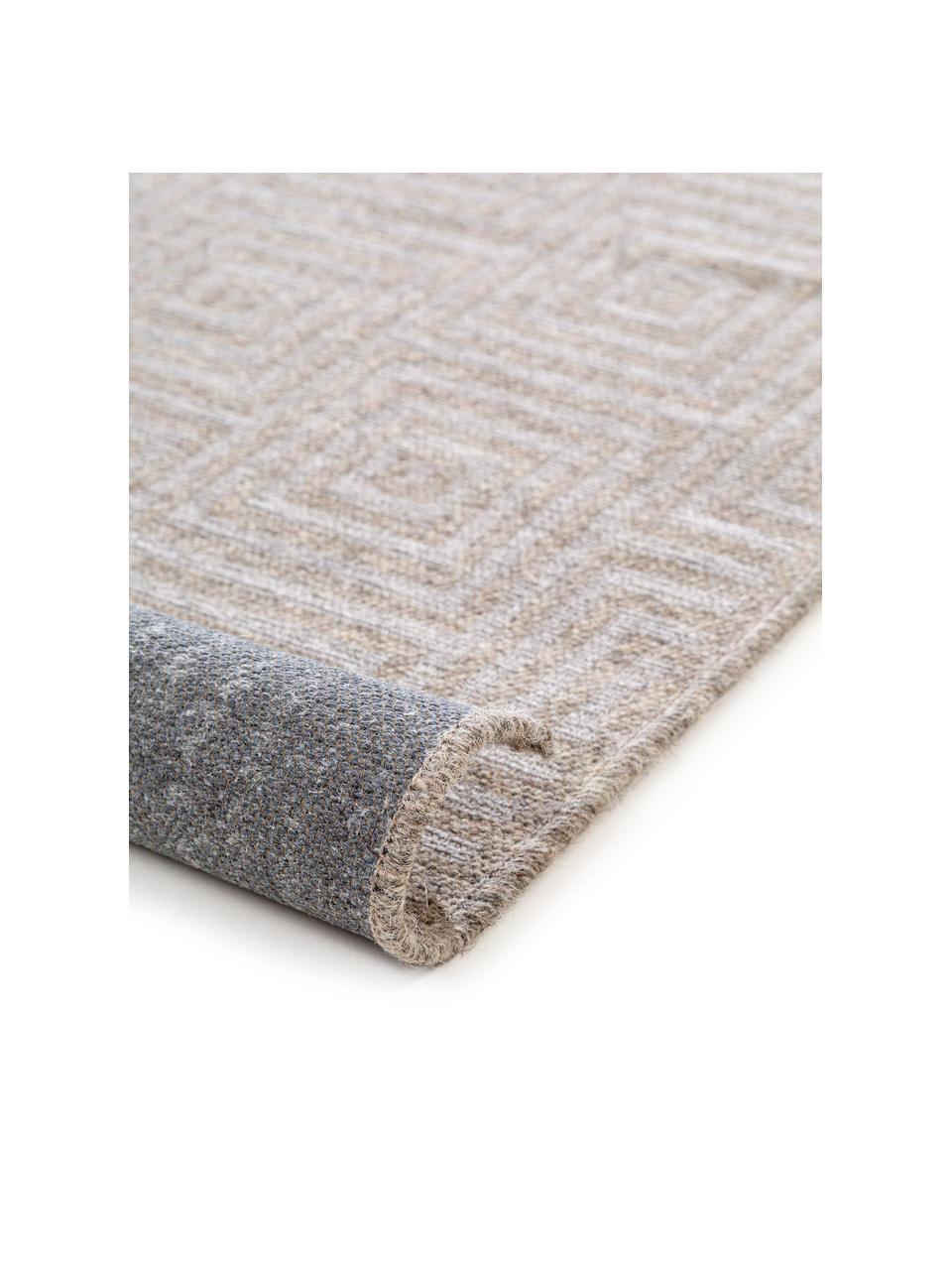 Passatoia in lana con motivo grafico Jacob, 70% lana, 30% viscosa, Grigio chiaro, beige, Larg. 80 x Lung. 300 cm